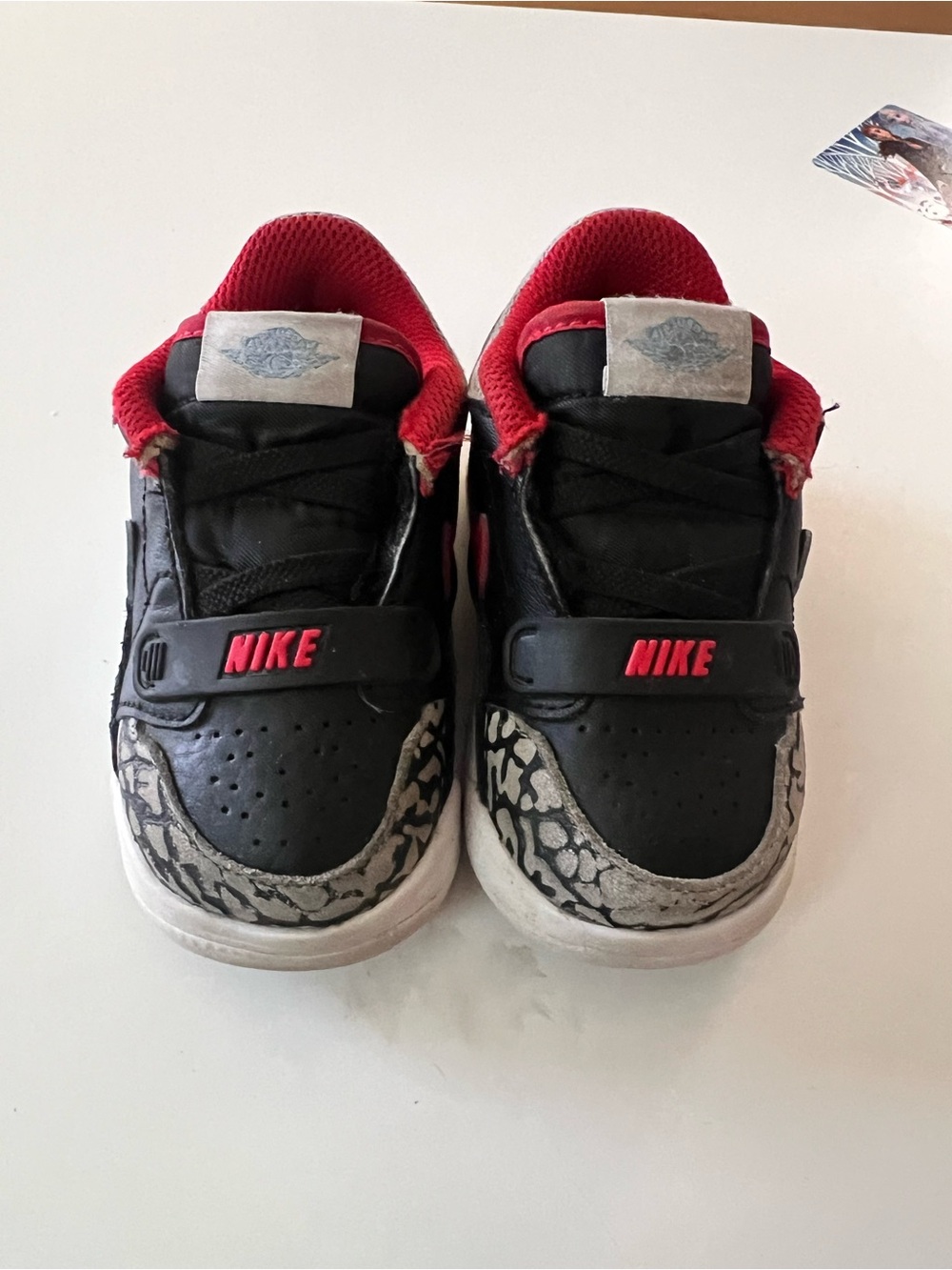 Jordan Kids Black Sneakers with Red Lining and Gray Elephant Print